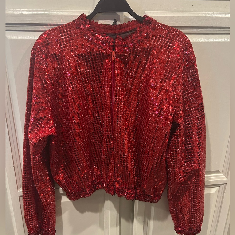 Fun and sparkly made in the USA women’s size large red sequin jacket